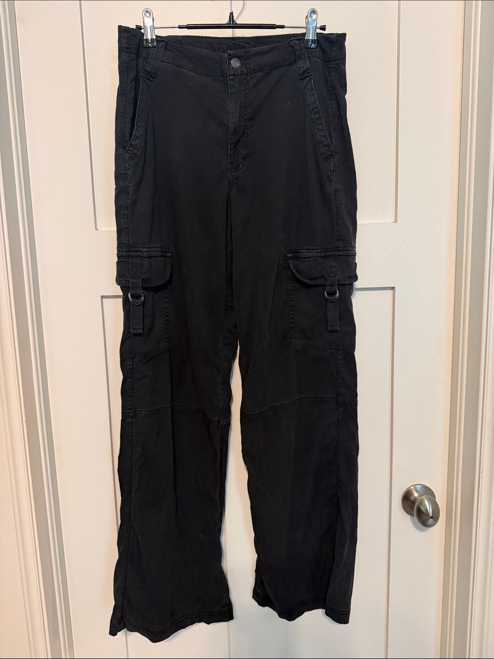 American Eagle Outfitters Black Wide-Leg Cargo Jumpsuit Pants
